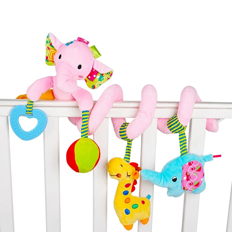 Baby Toys Cute Crib Stroller Spiral Newborn 0-12 Months Educational Cartoon Animals Soft Infant Rattle Toy