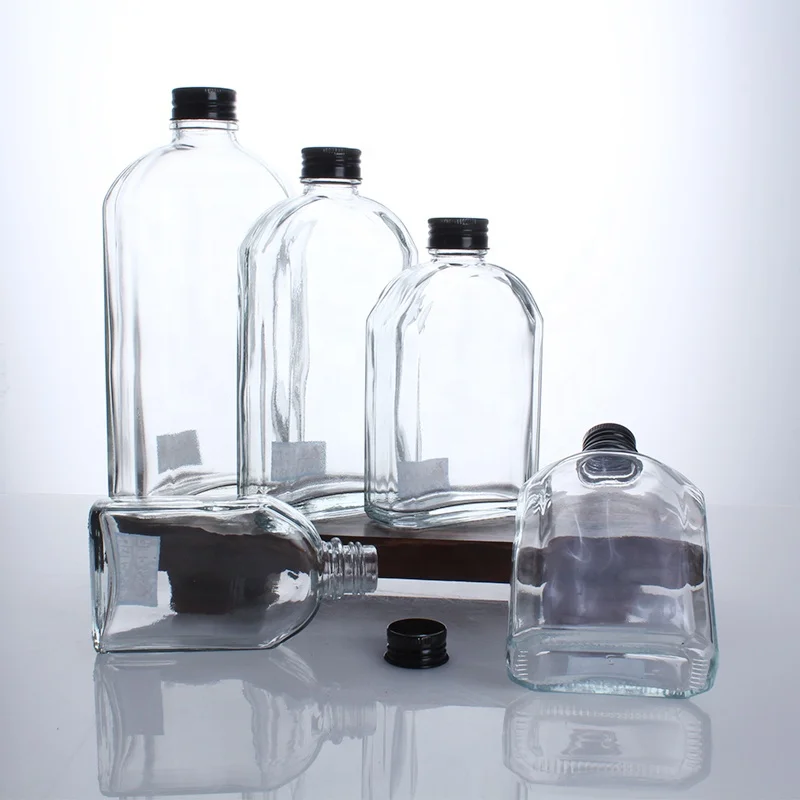 Juice Wine Bottles Glass Fruit Juice Bottle Milk Tea Bottle Mini Flat Glass Hot Selling All Size Beverage Clear Unique 500ml