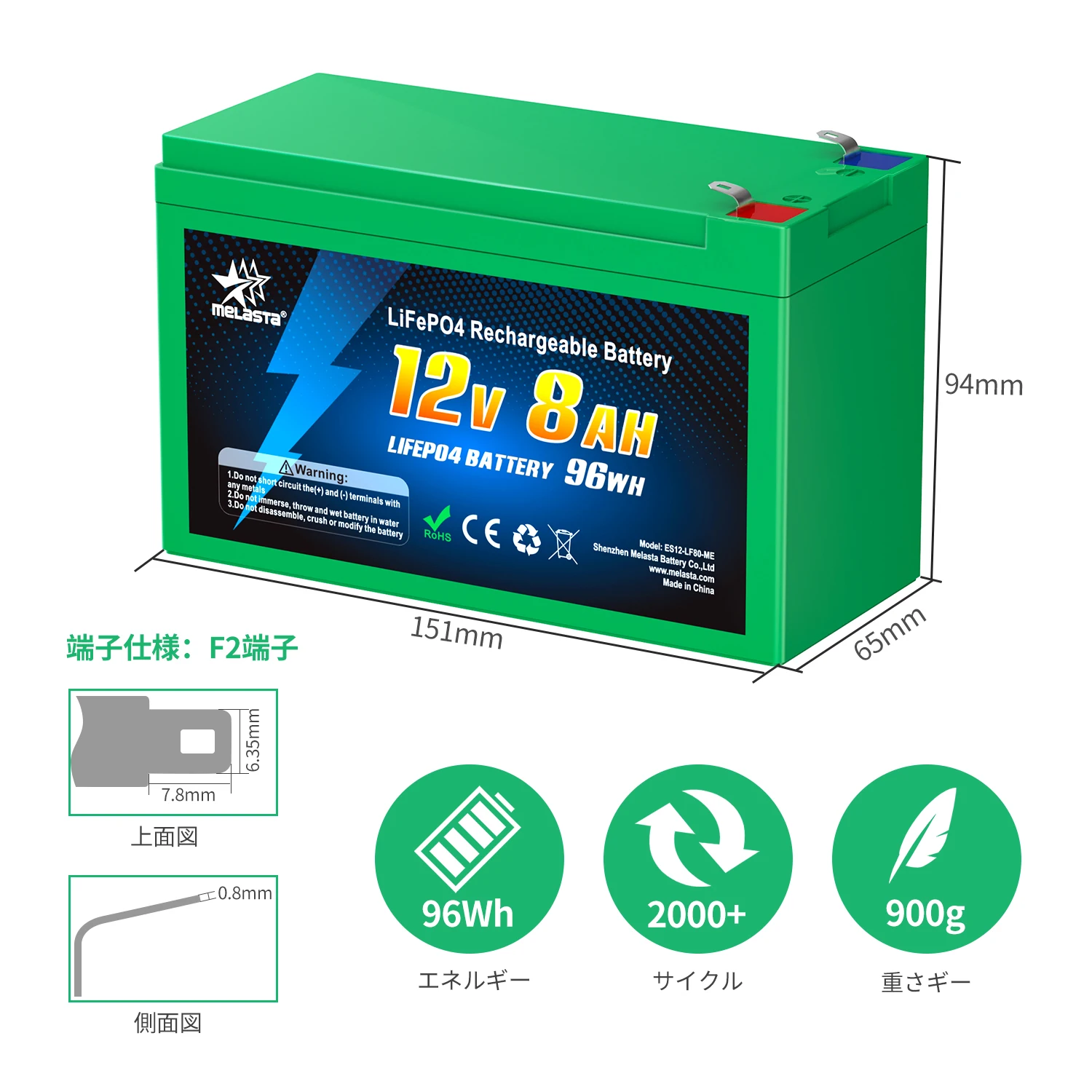 Melasta 12v 8ah 96wh Lithium Ion Battery Lifepo4 Battery Pack 12v Lithium Battery for Home Solar Panel Kits