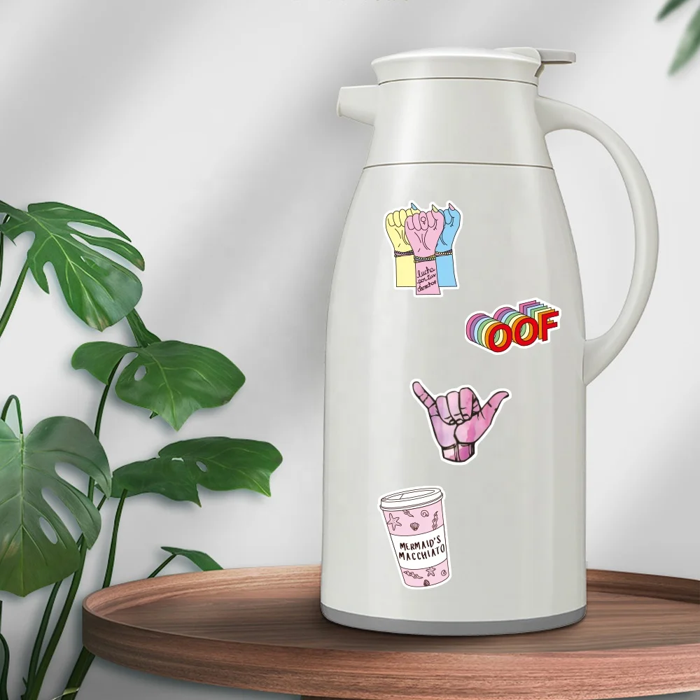 wholesale 50pcs pink cute stickers cartoon coffee gem anime sticker for kids vinyl die cut waterproof bag suitcase girls sticker