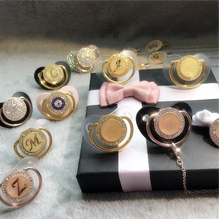 Dollbling Rose Gold Luxury French Pearls Jewelry Bling Baby Pacifier Sublimation DIY Handcrafts Any Name Personalized Dummy