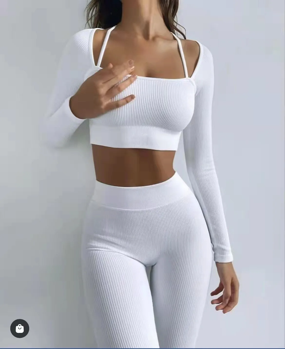 Seamless Latest Wholesale Ribbed Knitted Yoga Wear Workout Long Sleeves Gymwear Shorts Sports Scruch Pant Leggings Fitnesswear
