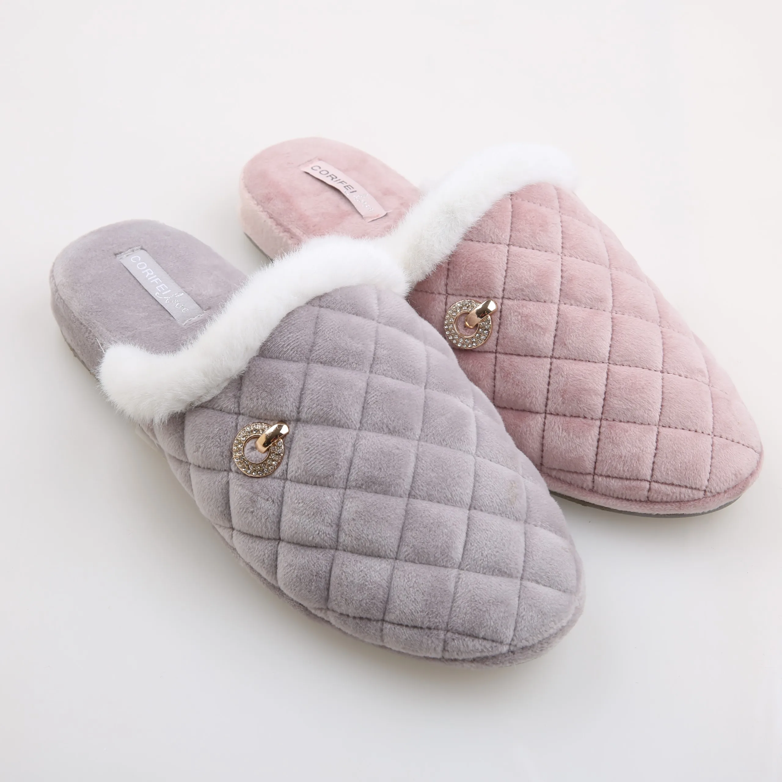 CORIFEI winter hot sale chevron embroidery soft terry upper Slippers For Women