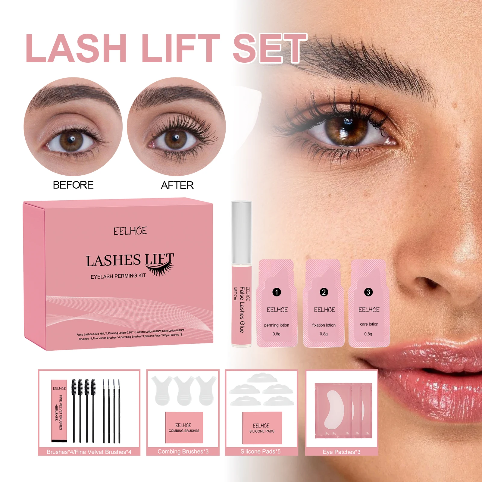 EELHOE Convenient quick eyelash perm set  Cheap COGS family salon lash lift kit Curling eyelash set natural  volume & curl SS