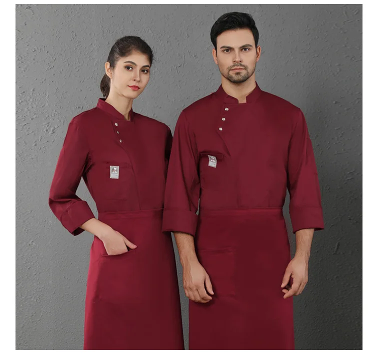 White Fabric Italian Chef Uniform Long Sleeve Kitchen Jacket for Men and Women Restaurant and Hotel Cooking Clothing