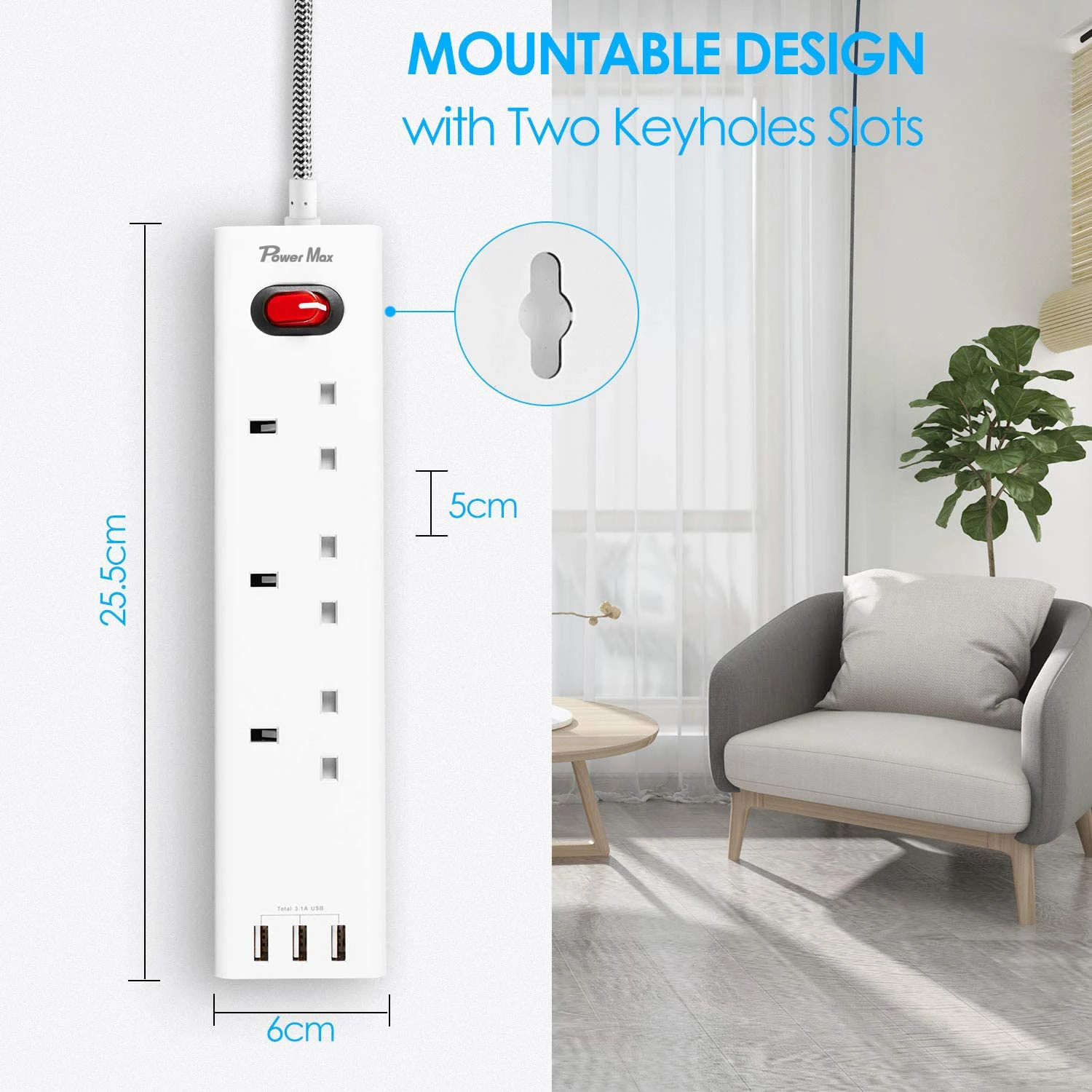 best power uk surge protector extension lead uk extention sockets with USBC Ports 2 sockets
