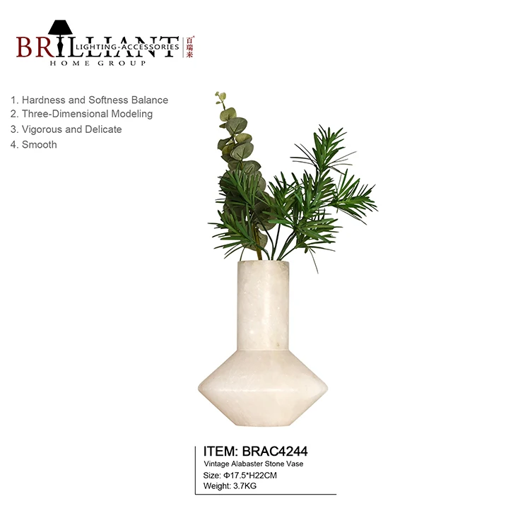 Living Room Bedroom Study Marble Flower Vase Interior Ornament Vintage Alabaster Stone Vase