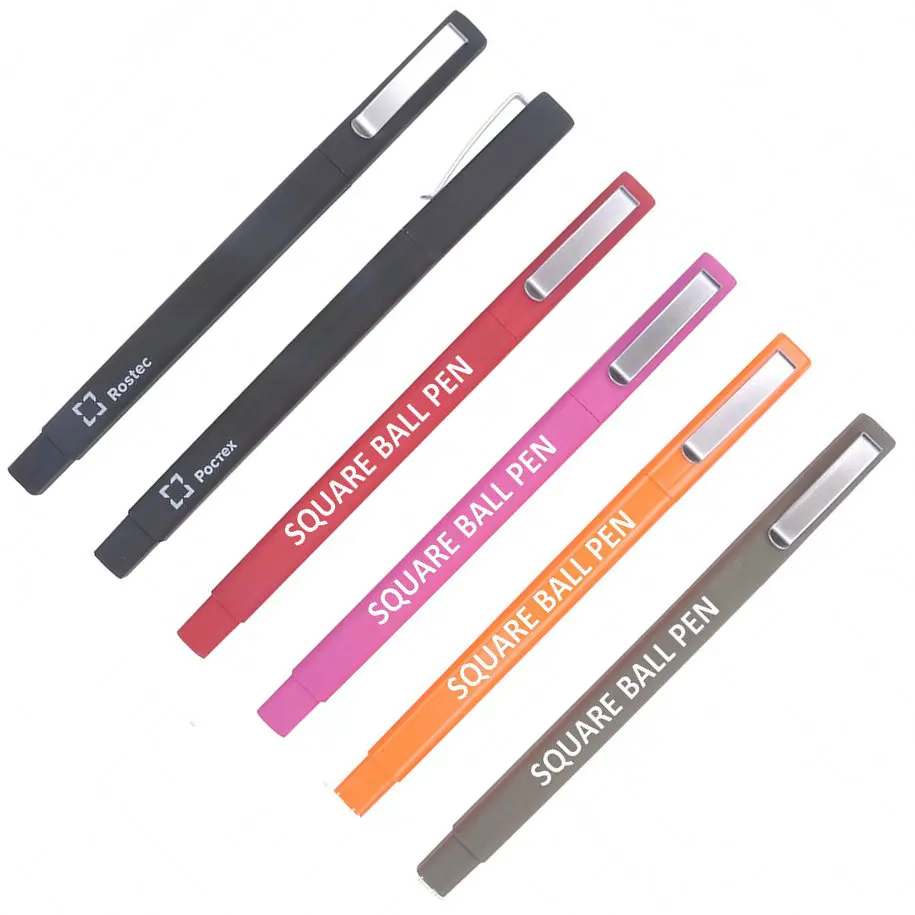 Comfortable Rubber feeling Custom hotel logo Promotional Square Stylus Ballpoint pens with metal clip