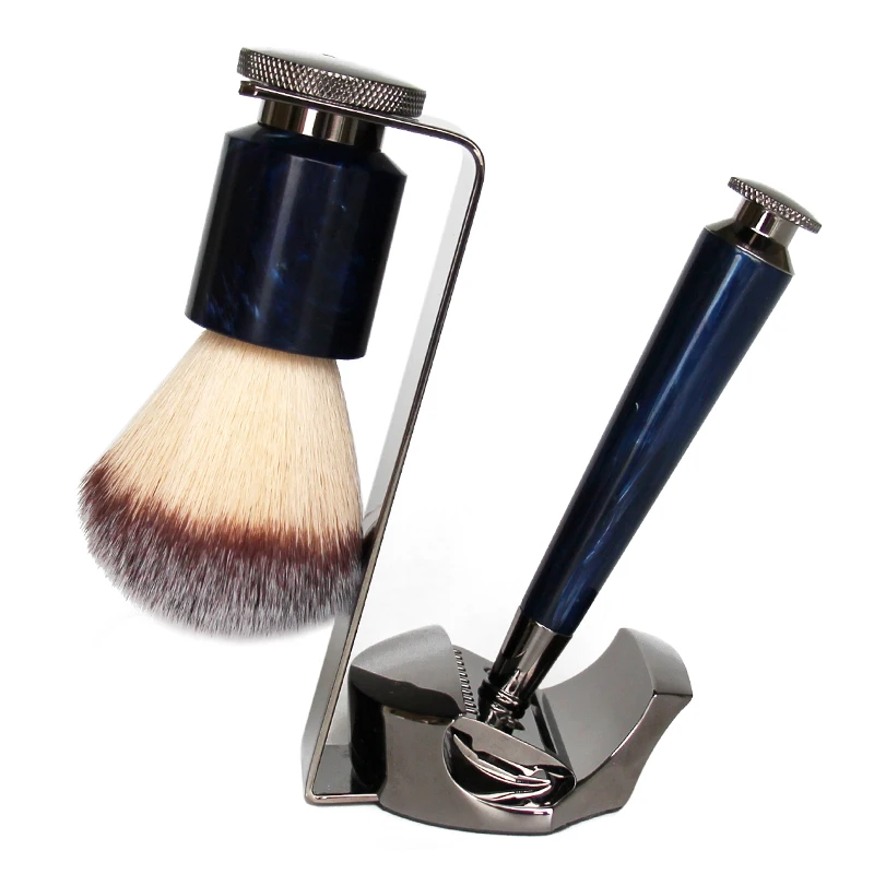 Lansky Luxury private label mens grooming kits facial shaving brush and safety razor stand set