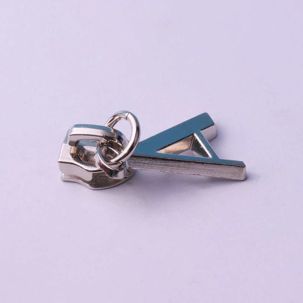 
YUANXING Personalized Custom Zinc Alloy Metal English Alphabet Pull Tab Nylon Slider Luggage Zipper Head 