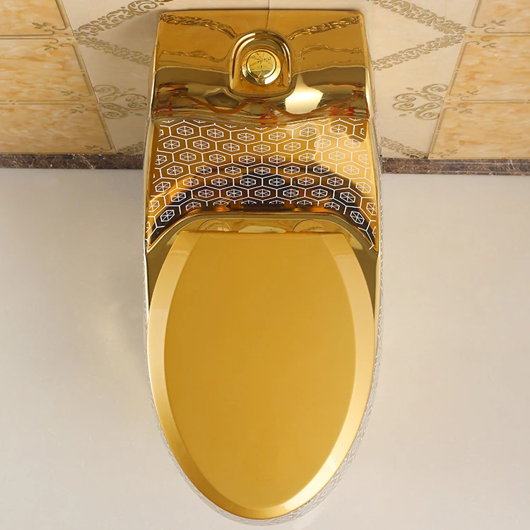 Luxury One-Piece Toilet Bowl Set And Pedestal Basin Plating Gold Color Bathroom WC Ceramic Sanitary Ware Suite