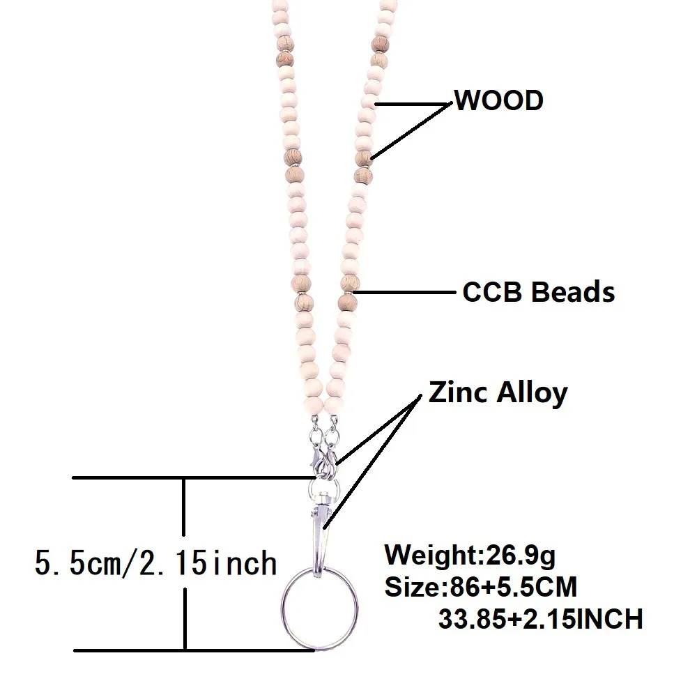 Custom Wood Beads Id Badges Holder Cute Keychain Lanyard Women Necklace Mobile Phone Key Wallet Lanyard