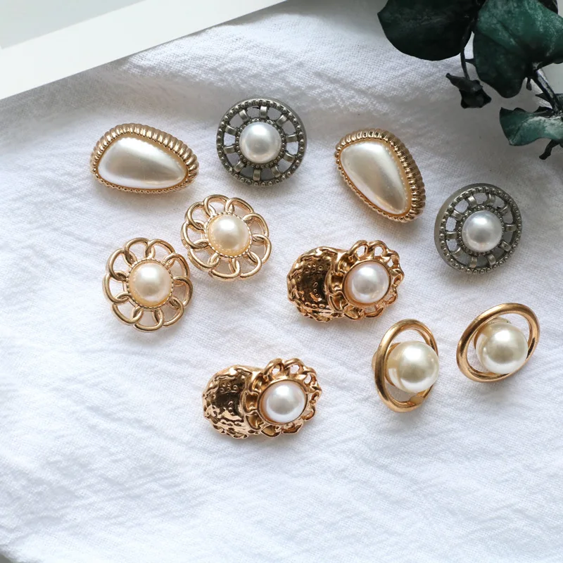 New Pearl Inlaid Tall Shank Hand Sewn Wool Coat Metal Pearl Button