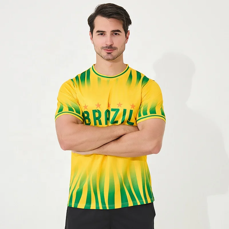 Горячая распродажа американская чашка бразильский новый дизайн Футбольная форма на заказ быстросохнущая футболка с круглым вырезом для фитнеса футбола