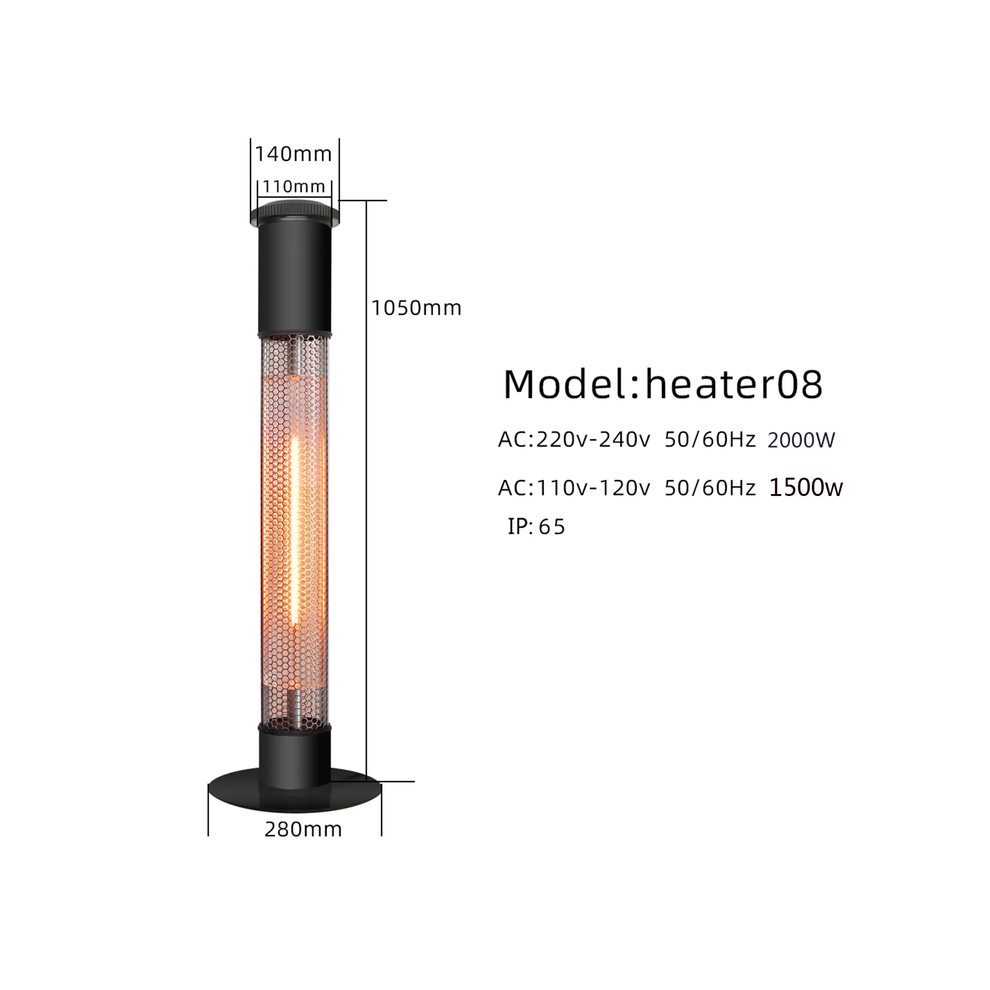 Amazon hot sales factory price Quiet Infrared Heater Gold Tube Freestanding Electric Patio Heater Outdoor Heaters