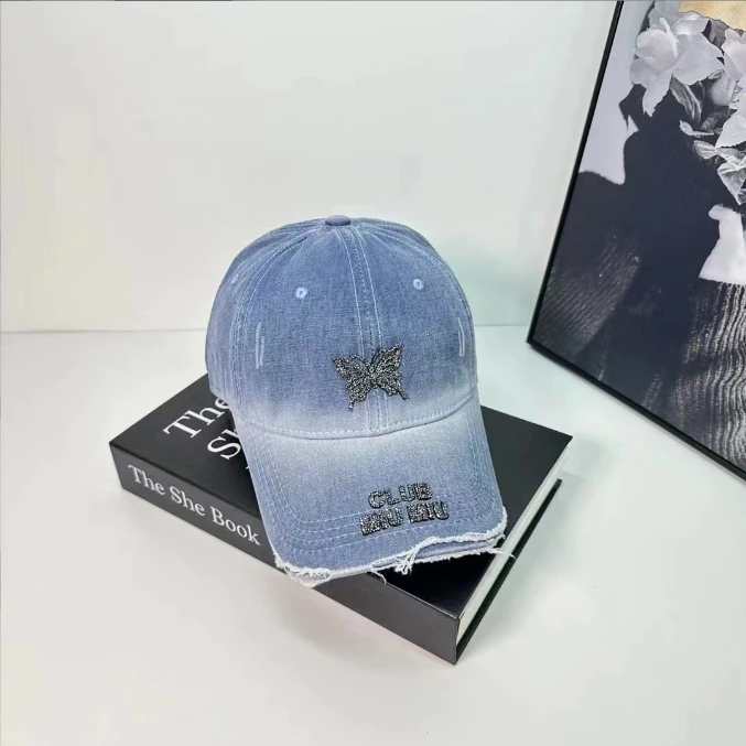 Wholesale Spring butterfly Vintage Cotton Adjustable Snapback Sports Dad Hat Women Baseball Caps Denim