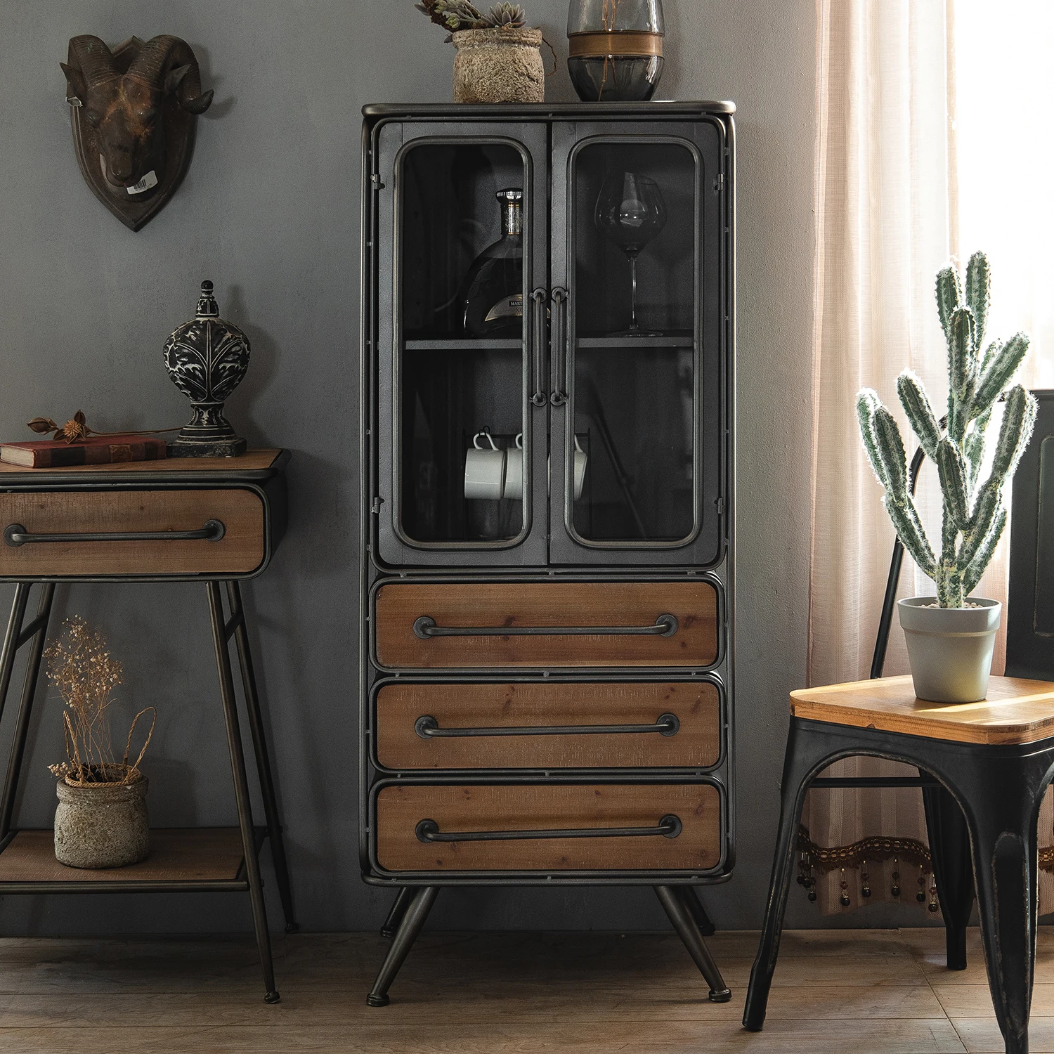 Dining room of sitting room of retro cabinet receives cabinet of solid wood by wall store content ark
