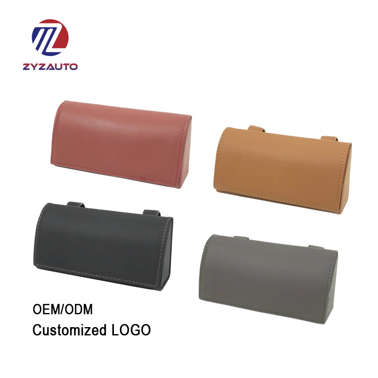 ZY Creative Car Leather Sunglasses Case Sun Visor Hanging Glasses Metal Holder PU lasses Holder Clips