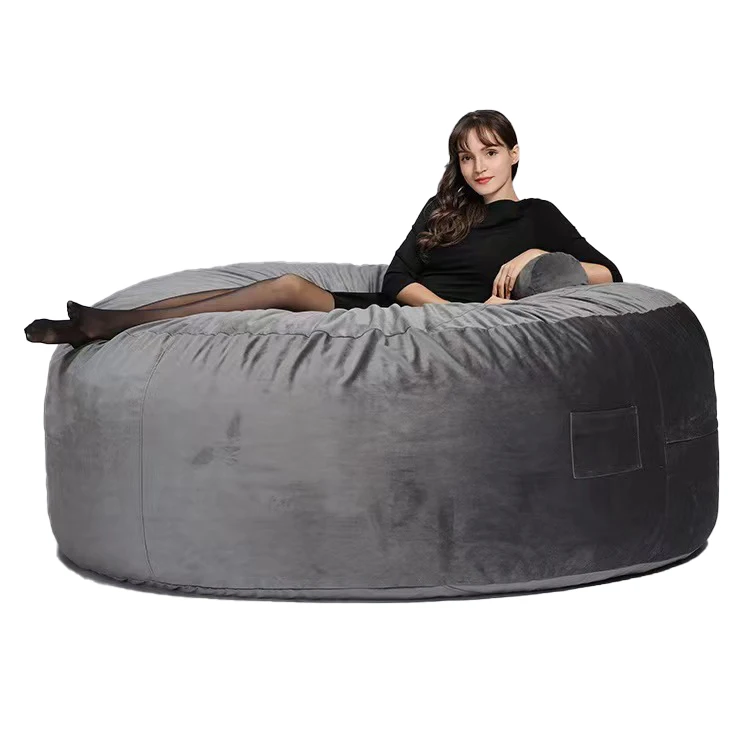 7Ft Big No Fillers Indoor Faux Fur Large Lazy Sofa Lounger Bean Bags Bed Couch Cover Giant Bean Bag Sofa Chair for Adult Kids