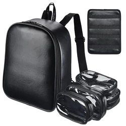 custom black dresser PU leather artist cosmetic backpack bag for makeup barber backpack