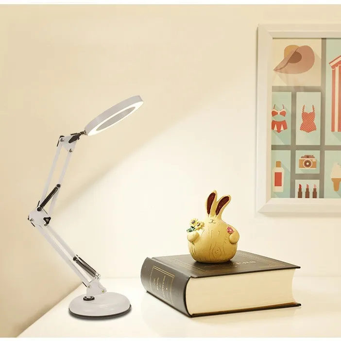 Multifunctional 2 in 1 long arm folding magnifying glass beauty embroider nail table lamp for reading