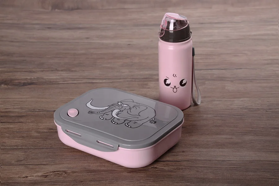 Kid children Cartoon Animal Elephant Plastic Bento Lunch Box with Water Bottle Set and spoon safe plastic food container