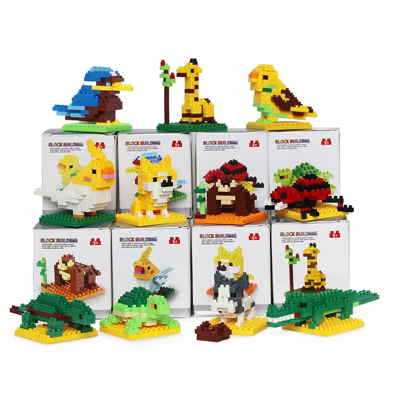 Wisehawk manufacturer diamond brick small zoo animals set mini plastic promotional toys building block