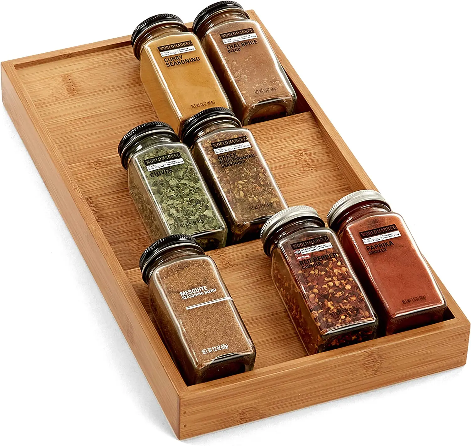 Classics Bamboo Eco-Conscious 3-Tier Spice Seasoning Rack Drawer Organizer Kitchen Home Pantry Tray Countertop and Space Saving