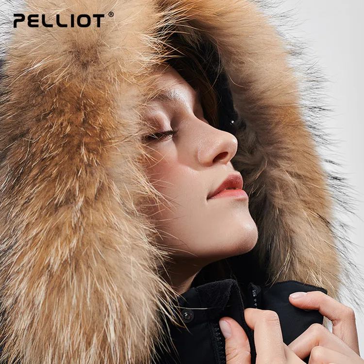 OEM ODM, черная 90% гусиная подкладка, длинный женский пуховик выше колена с меховым воротником