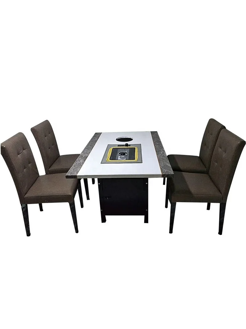 Best Price Square Smokeless Wood Hot Pot Dining Table For Hot Pot Restaurant Set