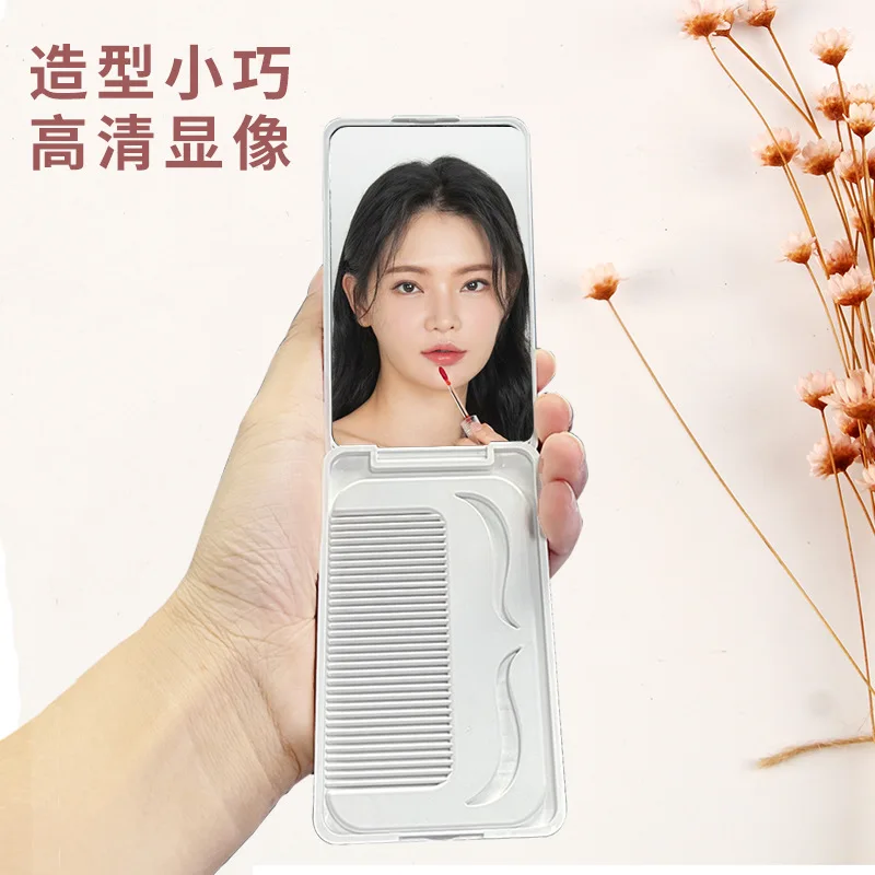 New Small Folding Mirror with Comb Makeup Mirror Portable Dressing Advertising  Mirror Can Be Printed with Patterns