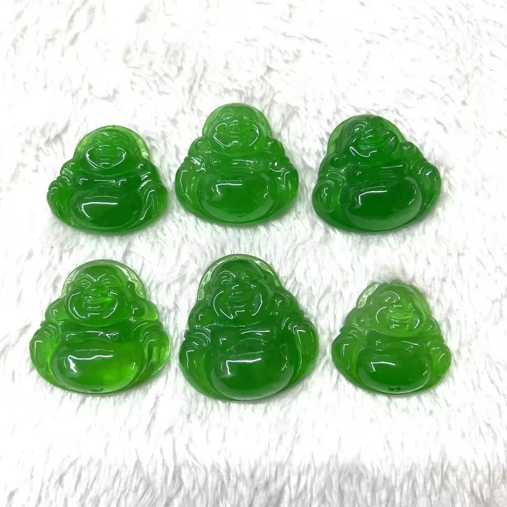 Wholesale Myanmar Bruma Jade White Green Laughing Budda 35mm Carved Jade Pendant For Jewelry Pendent DIY Accessories