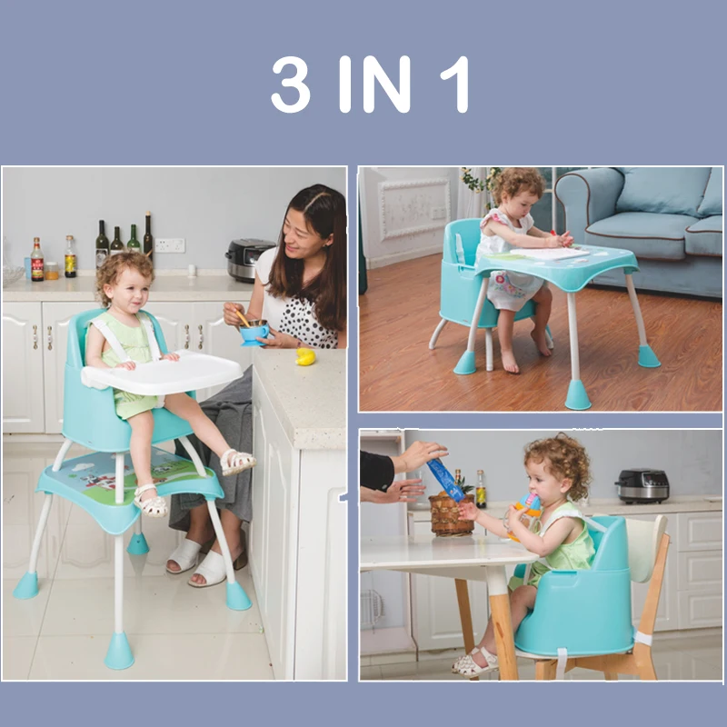 Aricare New Design Multifunction Plastic Home 3 In 1 Baby High Sit Up Chairs To Eat Children Booster Seat