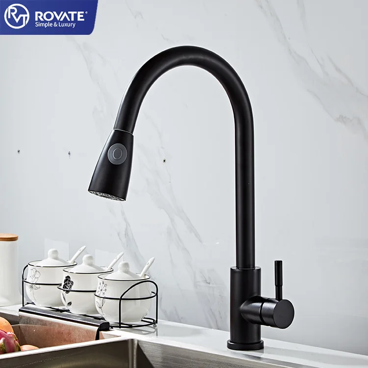 ROVATE горячая Распродажа 304 нержавеющая сталь черный современный кухонный кран выдвижной кухонный смеситель для раковины кран