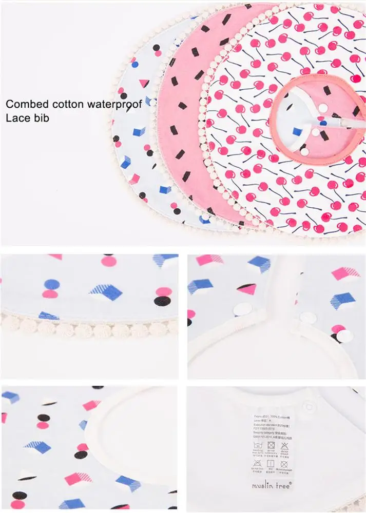 Muslin tree3layers 100% cotton 360 waterproof lace fabric baby bib