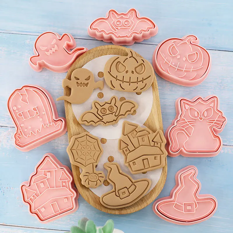 Halloween Cookie Cutters With Plunger Stampers Set 3D Cookie Pastry Biscuit Cake Fondant Mold Halloween Cookie Stamps Set