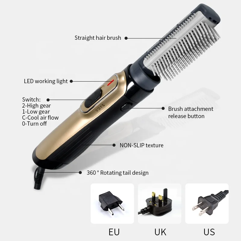 2021 New Arrival Hot Air Brush Styler Set Electric DC Motor Hair Curler Comb Hair Straightener Dryer Brush