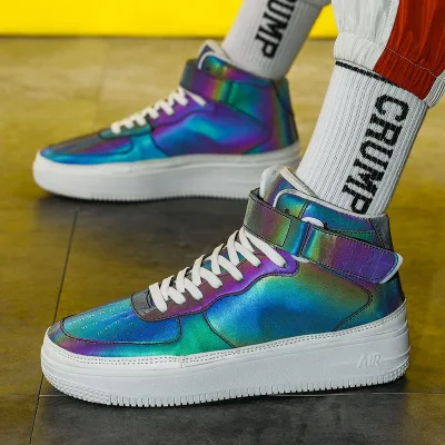 New Model Men High Top Casual Skate Shoes Stylish Glitter Chameleonic Sneakers