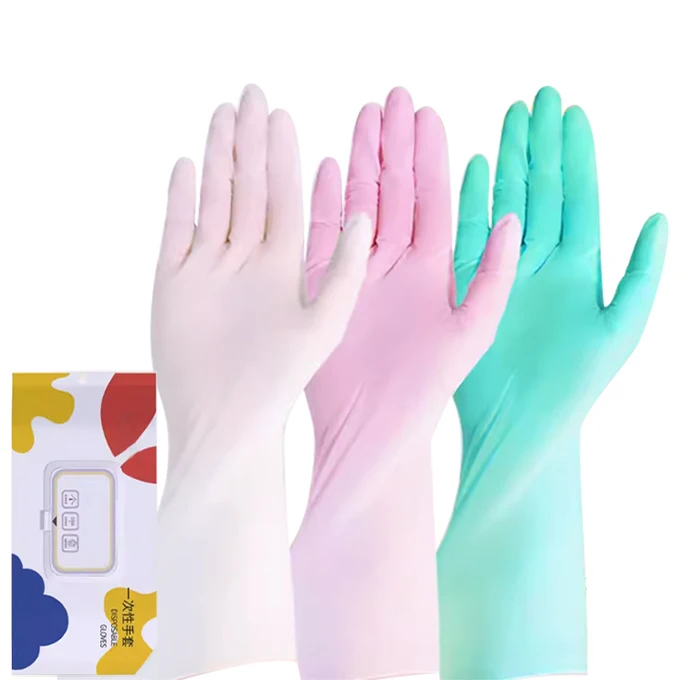 GLN13  Household chemical resistant protection hand gloves  kitchen cleaning dish washing long rubber  nitrile gloves