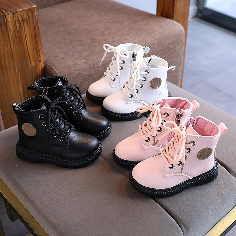 2021 Spring Autum cheap Leather Flower Baby Rubber Boots Waterproof Fashion Kids  Martin  Boots