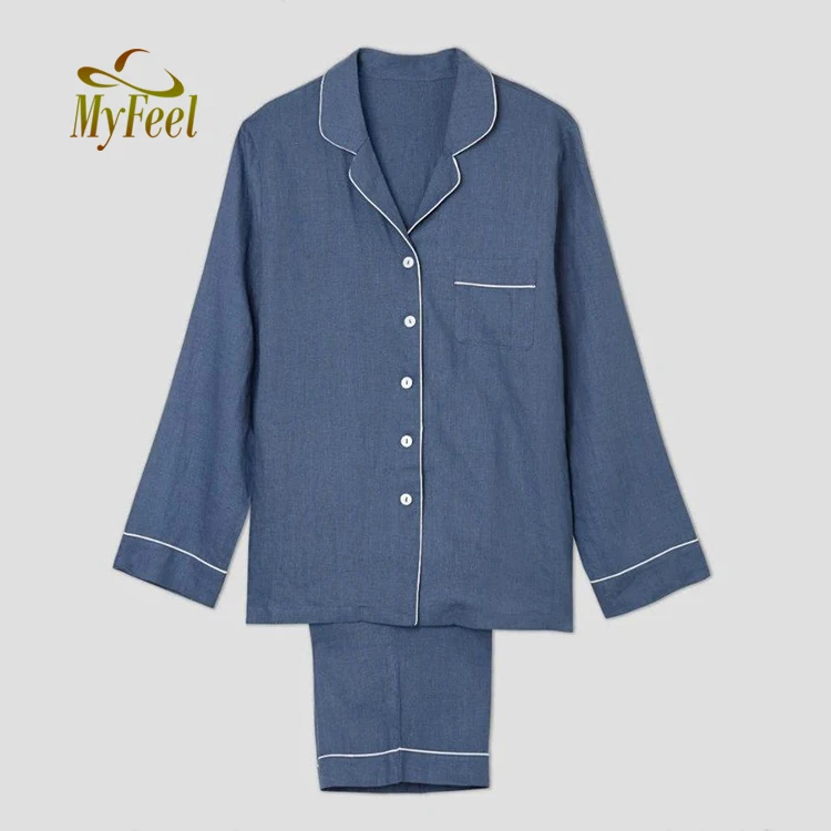 
Wholesale Womens Pajamas 100% Linen Cotton Pajamas Women Long Sleeves Women Sleepwear Pajama 