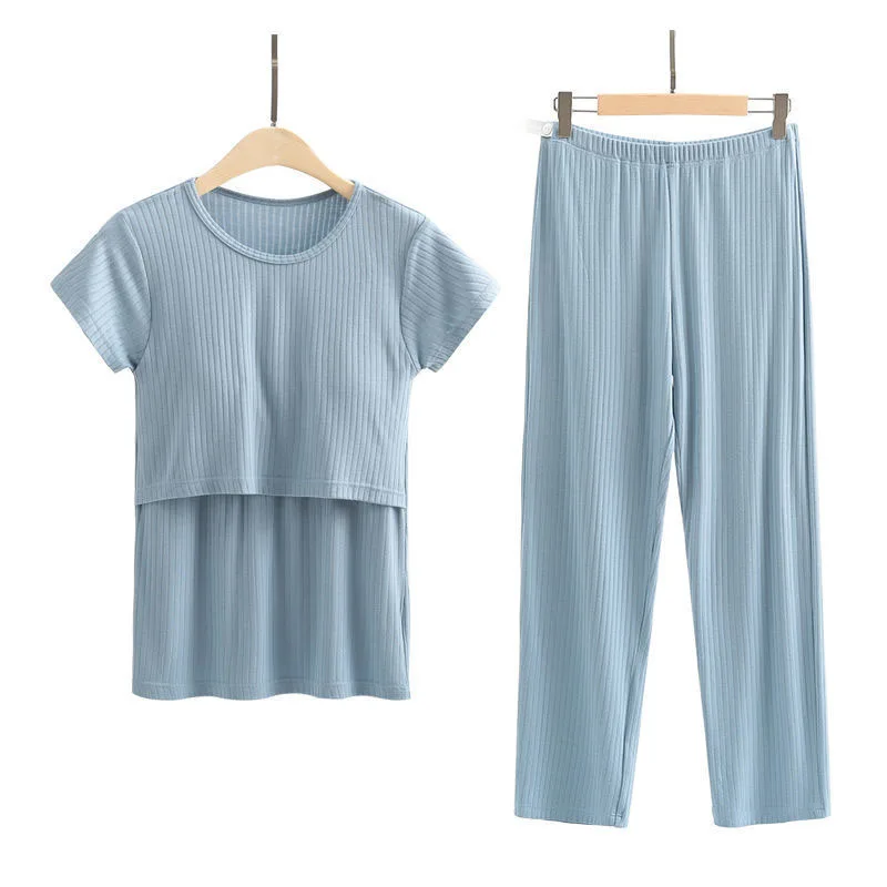 Wholesale Short Sleeve T-Shirt and Long Pant Set Maternity Casual Home Wear Women Summer Pregnant Sets Nursing Clothes