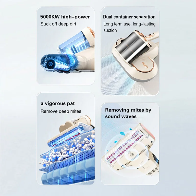 UV Sanitizing Bed Vacuum 500W Household Dual Container Bed Sheet Vibration Vacuum Cleaner Corded Handheld Couch Cleaner