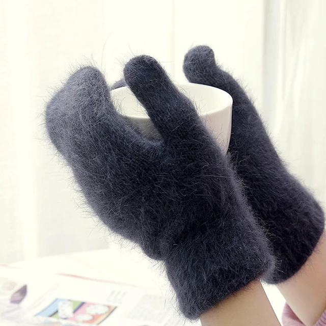 Cute Rabbit Wool Gloves Female Winter Mittens Factory Outlet Fur Gloves Fingerless Winter Gloves Women Girls Mittens 2024