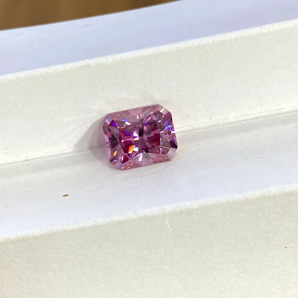 Pass Diamond Test Engagement Ring Radiant Cut Moissanite Gemstones Pink Color VVS Diamond