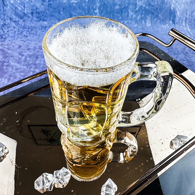 Factory Wholesale Clear Large Beer Glass Cup Custom Logo Lead-free Beer Mug Glass with Handle