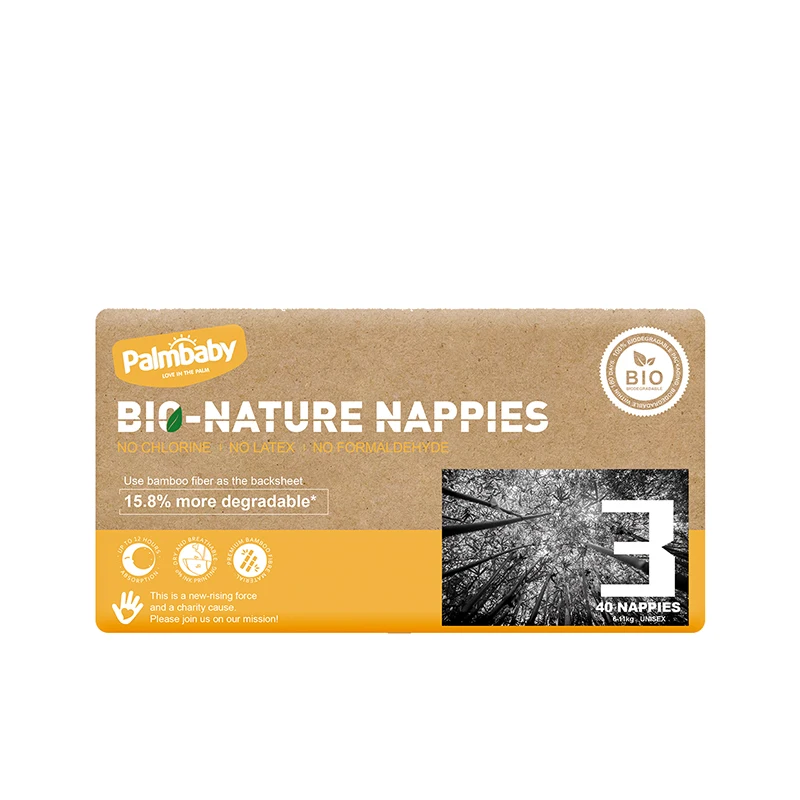 Palmbaby Eco Friendly Bio Degradable Baby Diapers Size NB/S/M/L/XL/XXL Nature Bamboo Fiber Baby Nappy