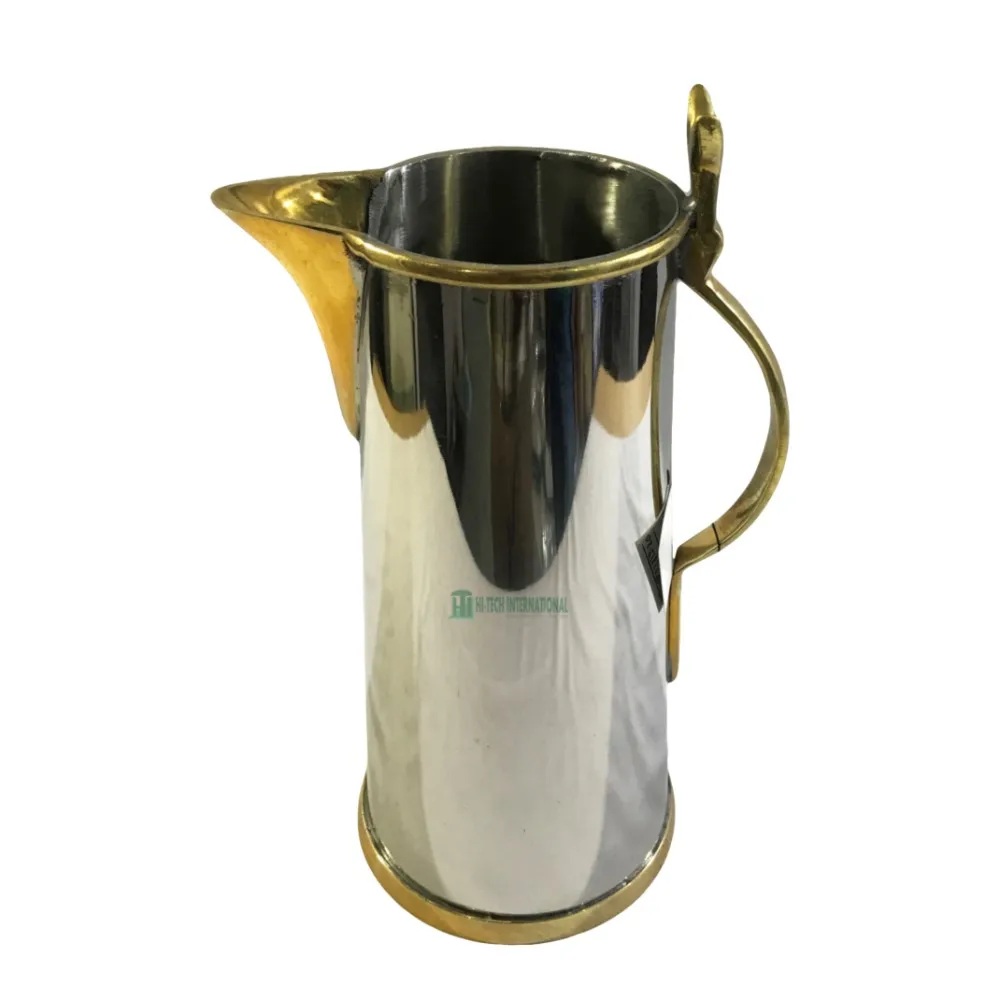 2020 New Gold Rimmed Silver Pitcher - Metal - Aluminum - Polished - Antique-Water Jug - Wholesale- Handmade- Bulk - Manufacturer
