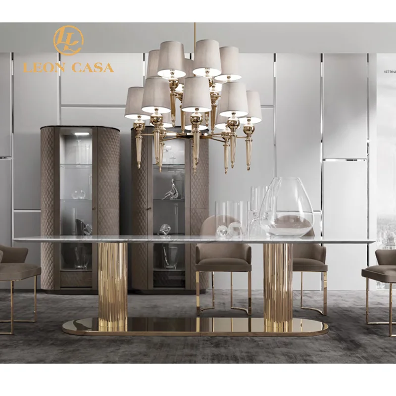 Hot sale latest dining room funiture  6 seater black marble dining table set