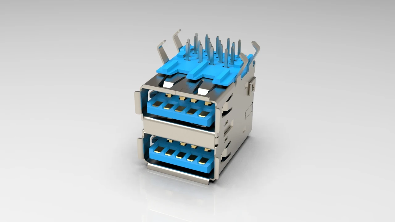 Hot Sale USB3.0 Female Double Connector  90 degree DIP 9 pin Free Sample 90 Degree DIP Plug-in USB 3.0 Type A Female Socket